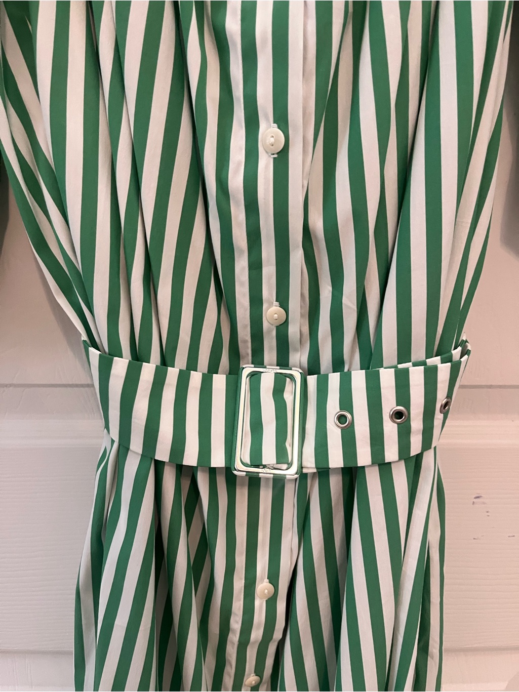 Mr. Larkin Green & White Striped Belted Midi Dress — image 4 of 8